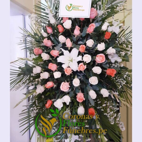Lágrima Fúnebre Grande de Rosas blancas y rosadas F48