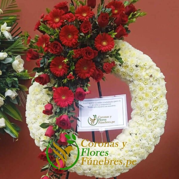 Corona fúnebre Rosas Rojas y Gerberas F39